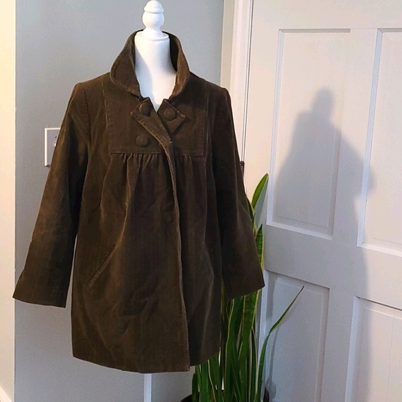 Women's Corduroy Fall Jacket, Olive Green - Picture 1 of 6